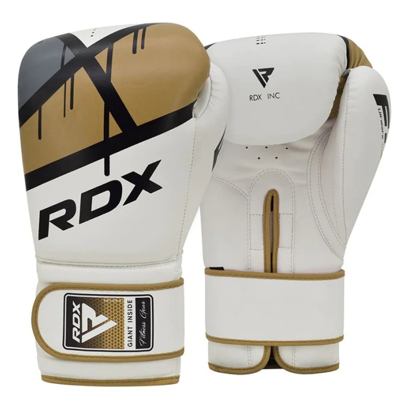 RDX Sports Ego F7 White/Gold Boxing Gloves with Wrist Support